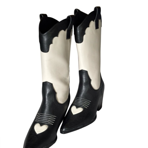 Billini Shoes - Billini Black and White Heeled Boots with Heart DetailNWOT